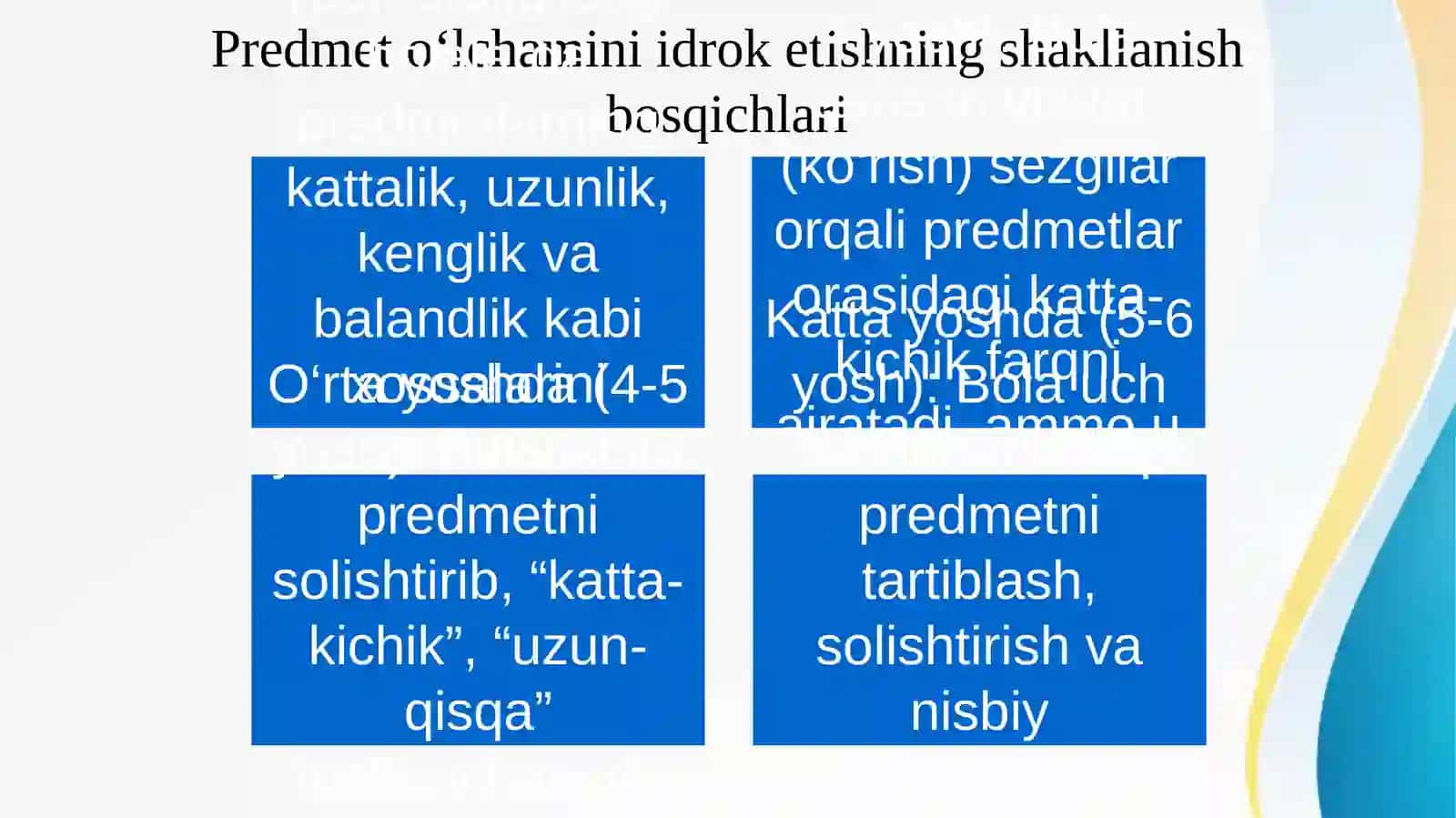 Maktabgacha yoshda bolalarda predmetlarning o’lchamni idrok qilishning o’ziga xos xususiyatlari 3