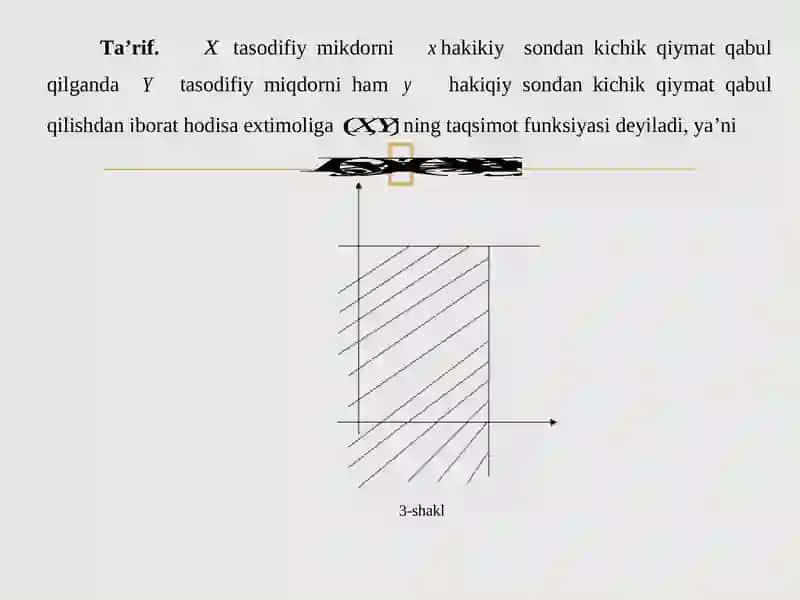 Taqsimot matrisasi. To’g’ri to’rtburchakda tekis taqsimlangan va tekislikda normal taqsimlangan tasodifiy miqdorlar 3