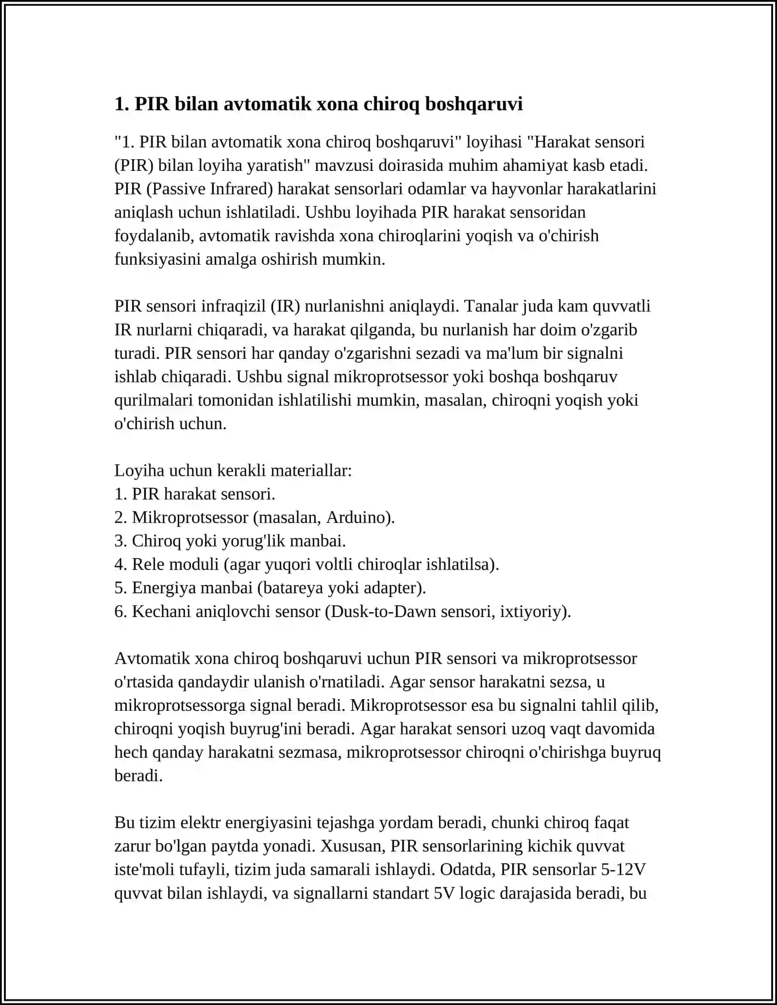 HARAKAT SENSORI (PIR) BILAN LOYIHA YARATISH 3