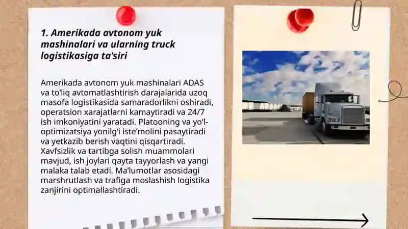 Amerikada avtonom yuk mashinalari va ularning truck logistikasiga ta'siri 3