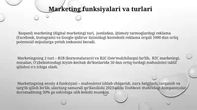 Marketingning tamoyillari, predmeti, vazifalari va turlari 3