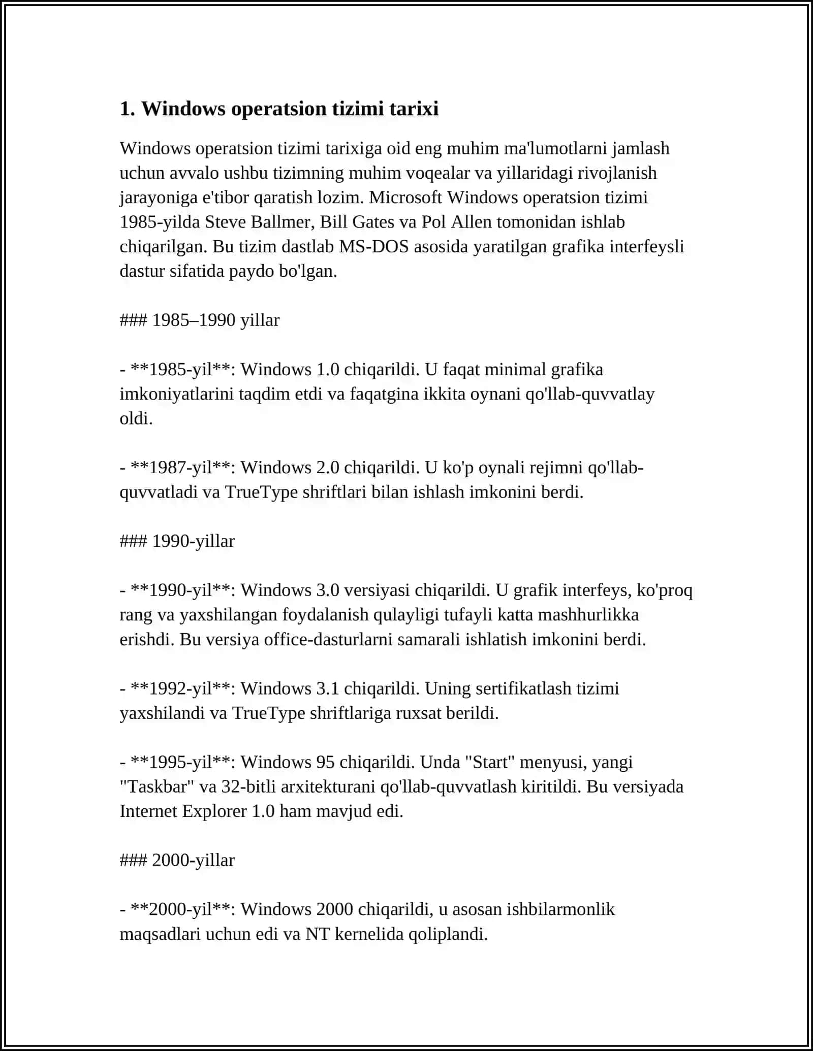 WINDOWSNING STANDART DASTURLARI 3