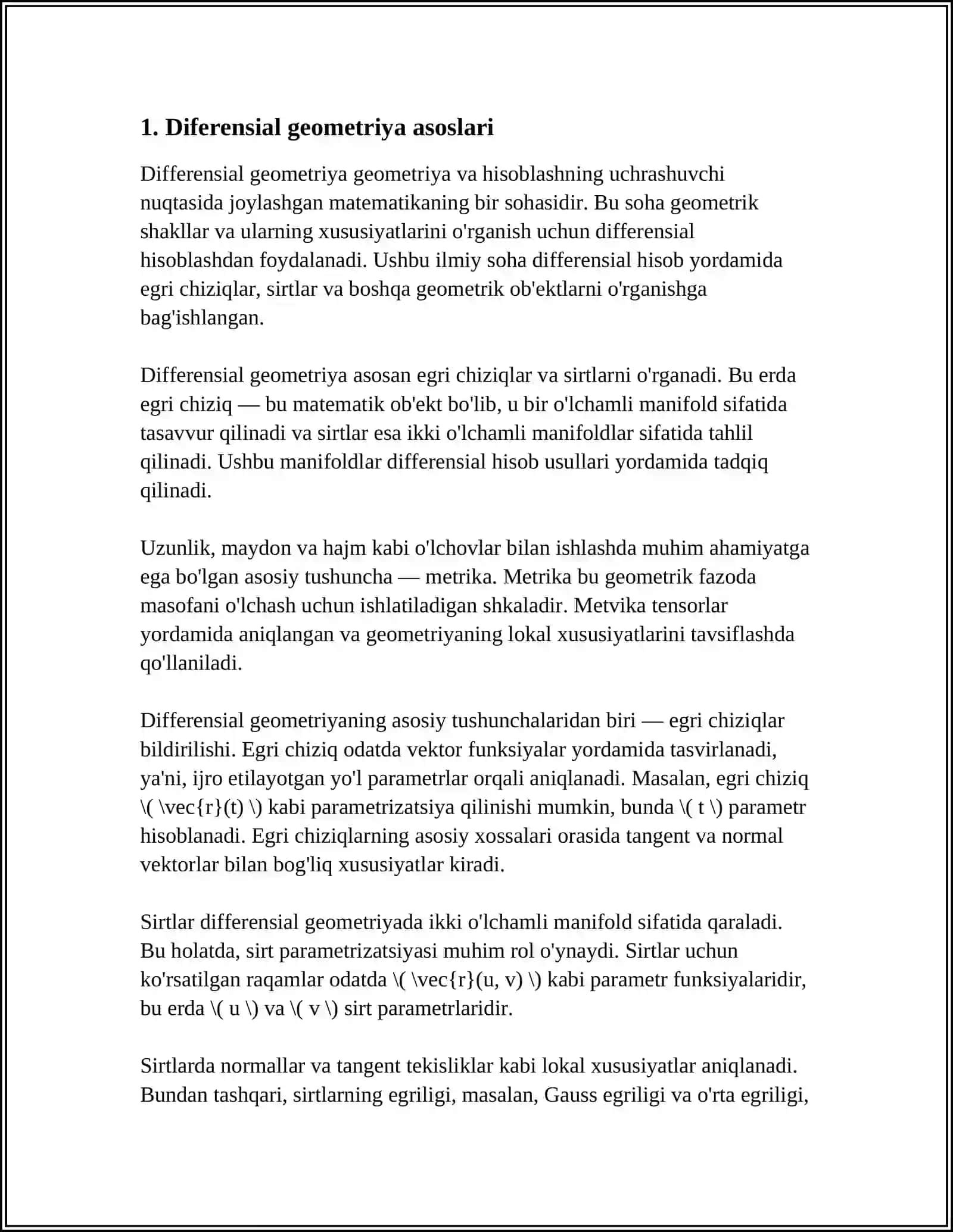 DIFFERENSIALNING GEOMETRIK MA'NOSI 3