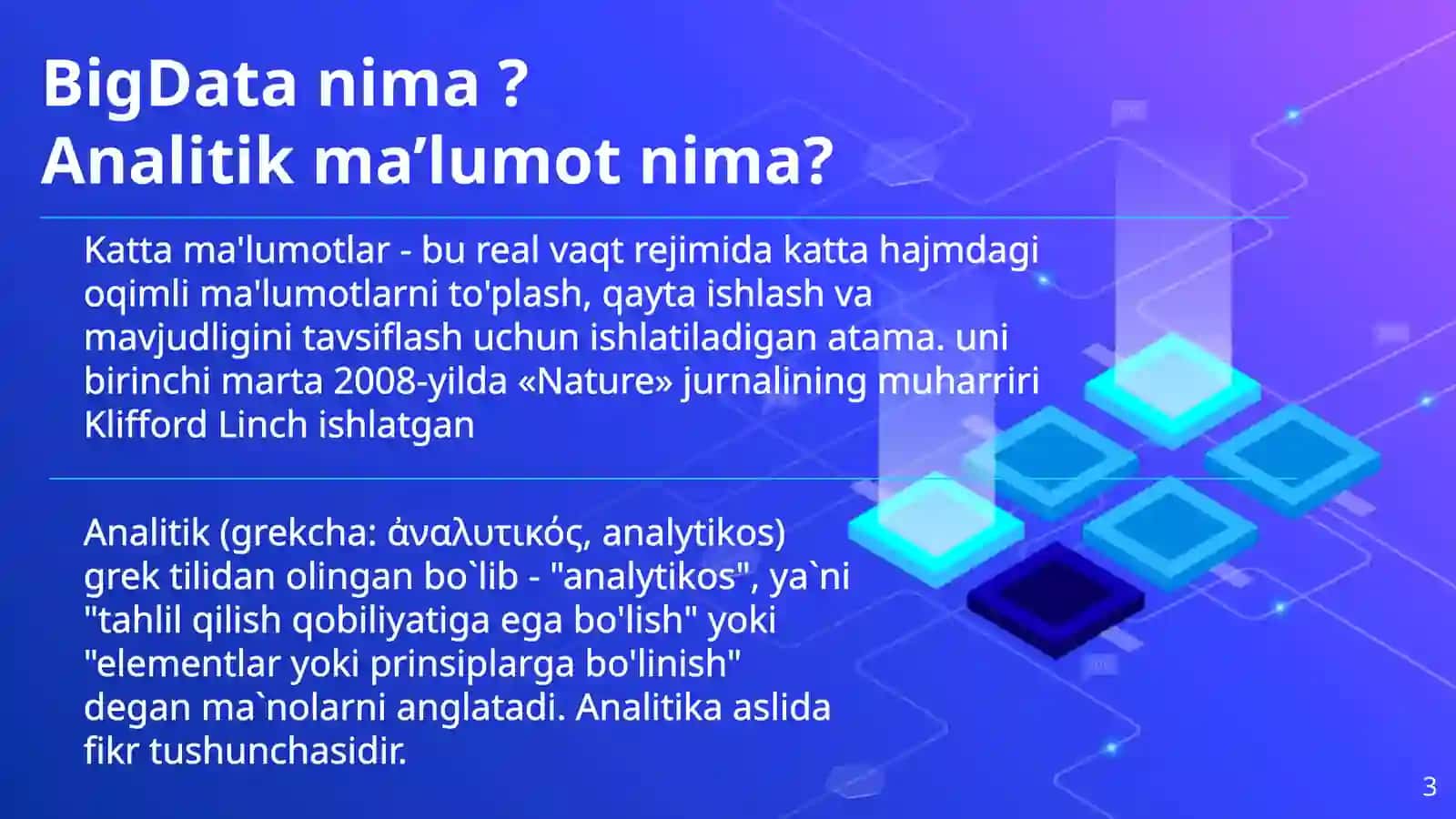 Katta maʼlumotlar (BigData) va analitika maʼlumotlar bazasini tashkil qilish mexanizmi 3