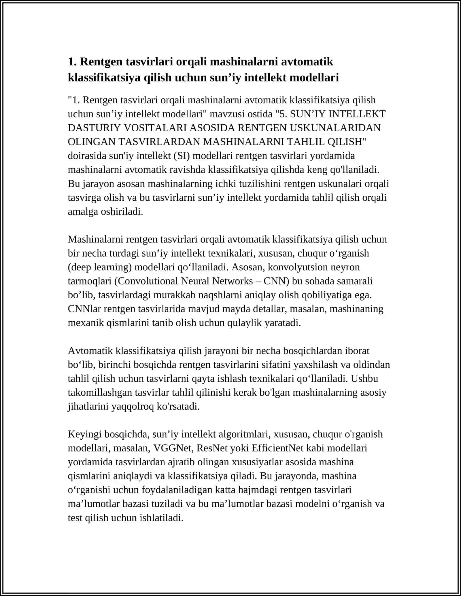 SUN’IY INTELLEKT DASTURIY VOSITALARI ASOSIDA RENTGEN USKUNALARIDAN OLINGAN TASVIRLARDAN MASHINALARNI TAHLIL QILISH 3