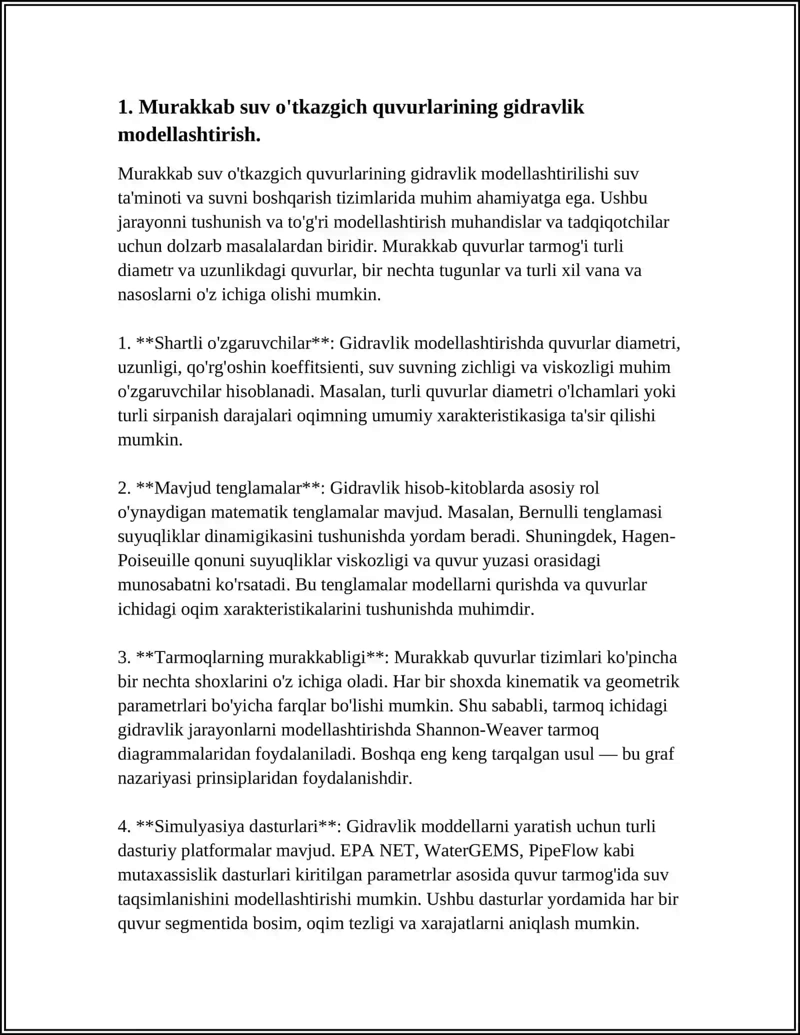 MURAKKAB SUV OʻTKAZGICH QUVURLARNI GIDRAVLIK HISOBLASH 3