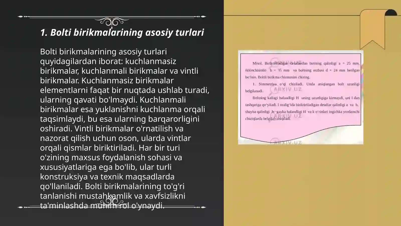 Boltli, shponkali birikmalar xisobi va jadvalli parametrlari.Bolili birikmani chizish 3