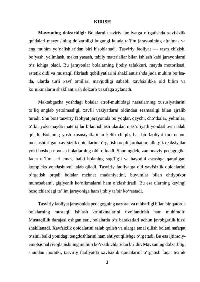 Bolalarni tasviriy faoliyatga oʻrgatishda xavfsizlik qoidalari (KURS ISHI) 3