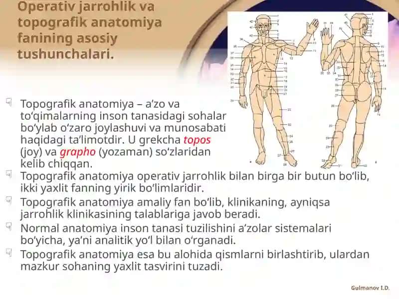 Kirish. Оpеrativ хirurgiya va tоpоgrafik anatоmiya fani haqida tushuncha,fanning qisqacha tariхi. Оpеrativ jarrоhlik va uning vazifalari. Оpеratsiya turlari 3
