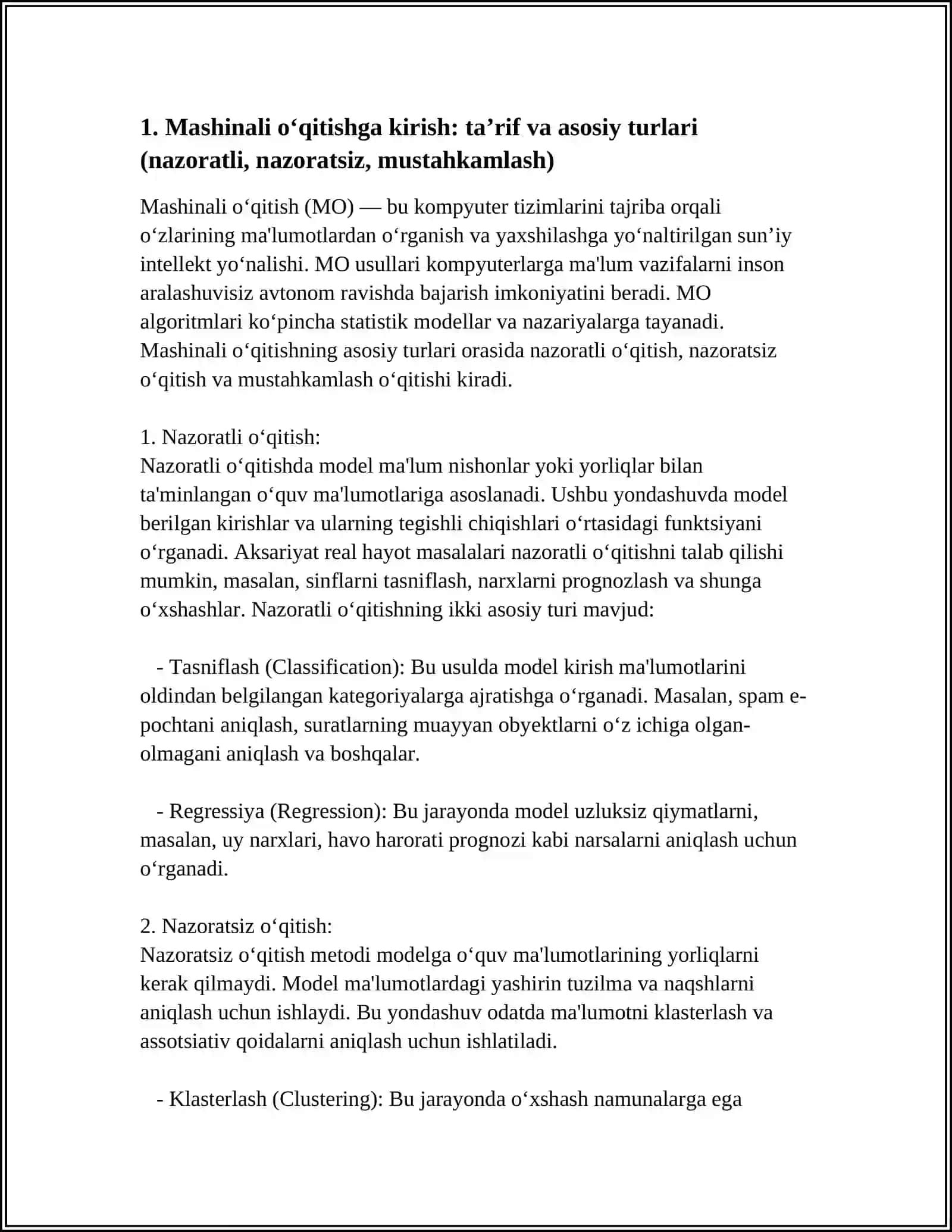 MASHINALI O‘QITISH (MACHINE LEARNING) ASOSLARI 3