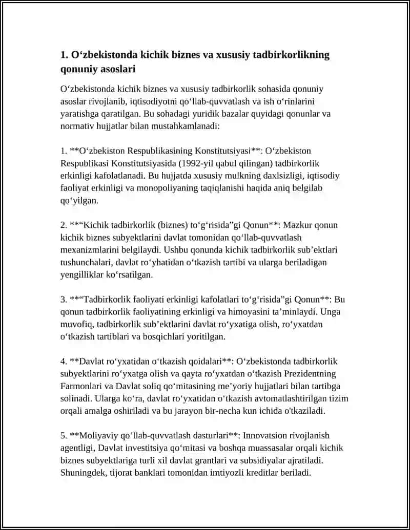 O‘ZBEKISTONDA KICHIK BIZNES VA XUSUSIY TADBIRKORLIKNING RIVOJLANISHI 3