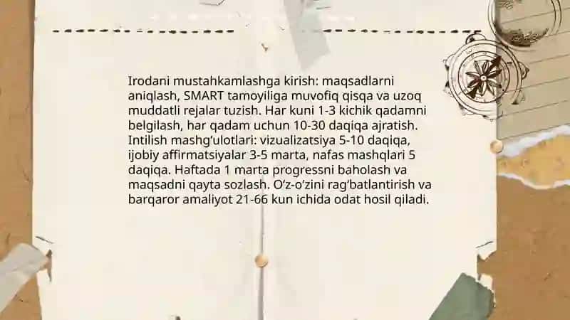 Iroda va irodani mustahkamlovchi psixologik mashgʻulotlar 3