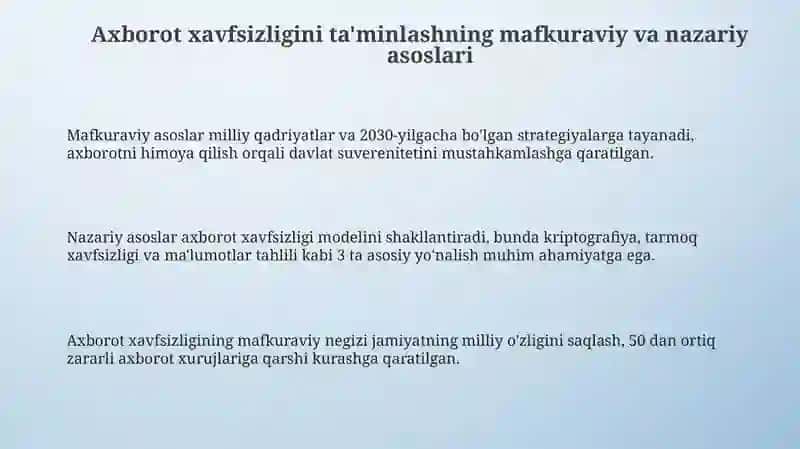 Axborot xavfsizligini taminlashning g'oyaviy nazariy asoslari 3
