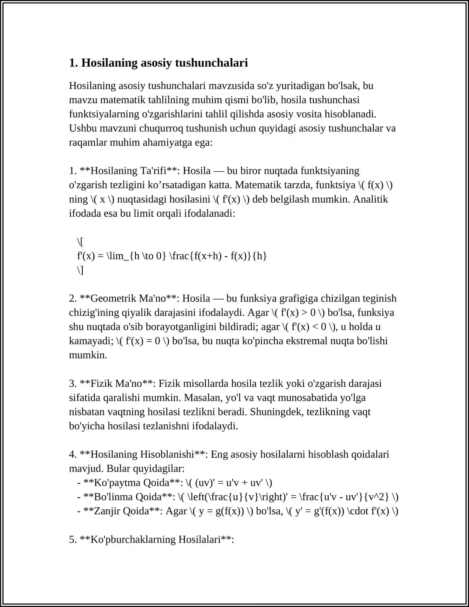 FUNKSIYA HOSILASI, FIZIK VA GEOMETRIK MAʼNOSI 3