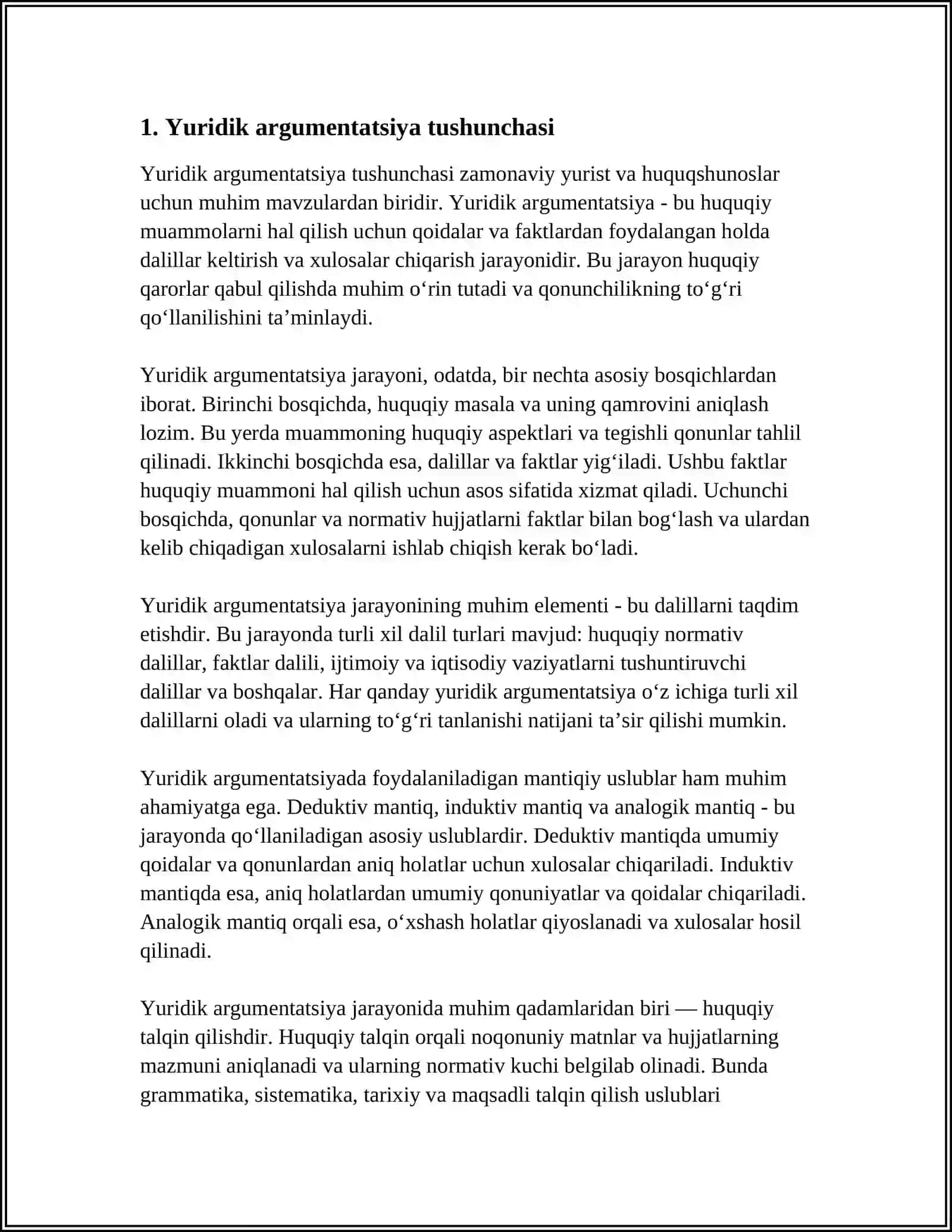 YURIDIK ARGUMENTATSIYA.YURIDIK ASOSLASHNING YURIST FAOLIYATIDAGI O'RNI 3