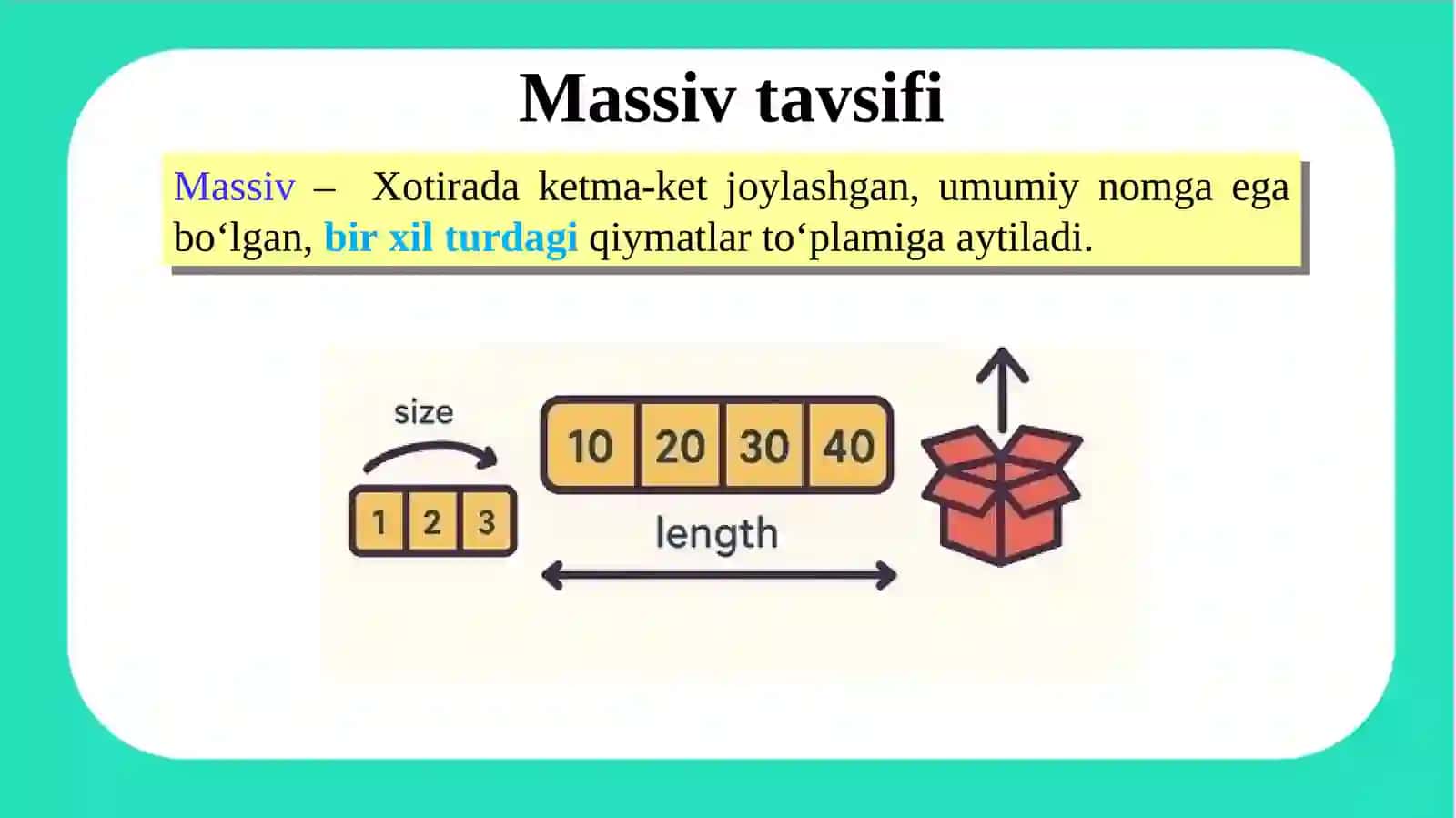 Bir oʻlchovli massivlar 3
