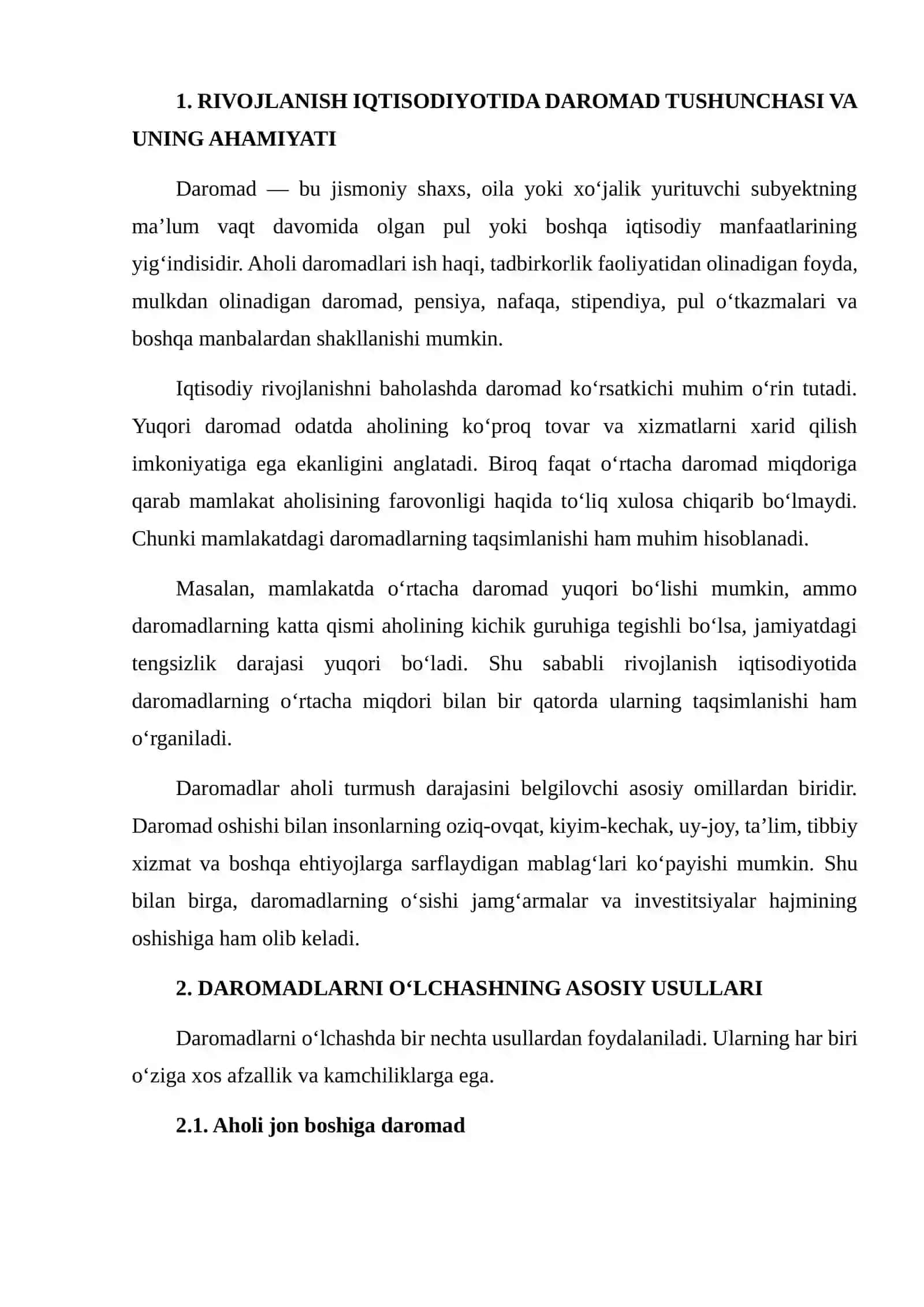 RIVOJLANISH IQTISODIYOTIDA DAROMADLARNI O‘LCHASH USULLARI BO‘YICHA MA’LUMOTLAR TO‘PLASH VA TAHLIL QILISH 3