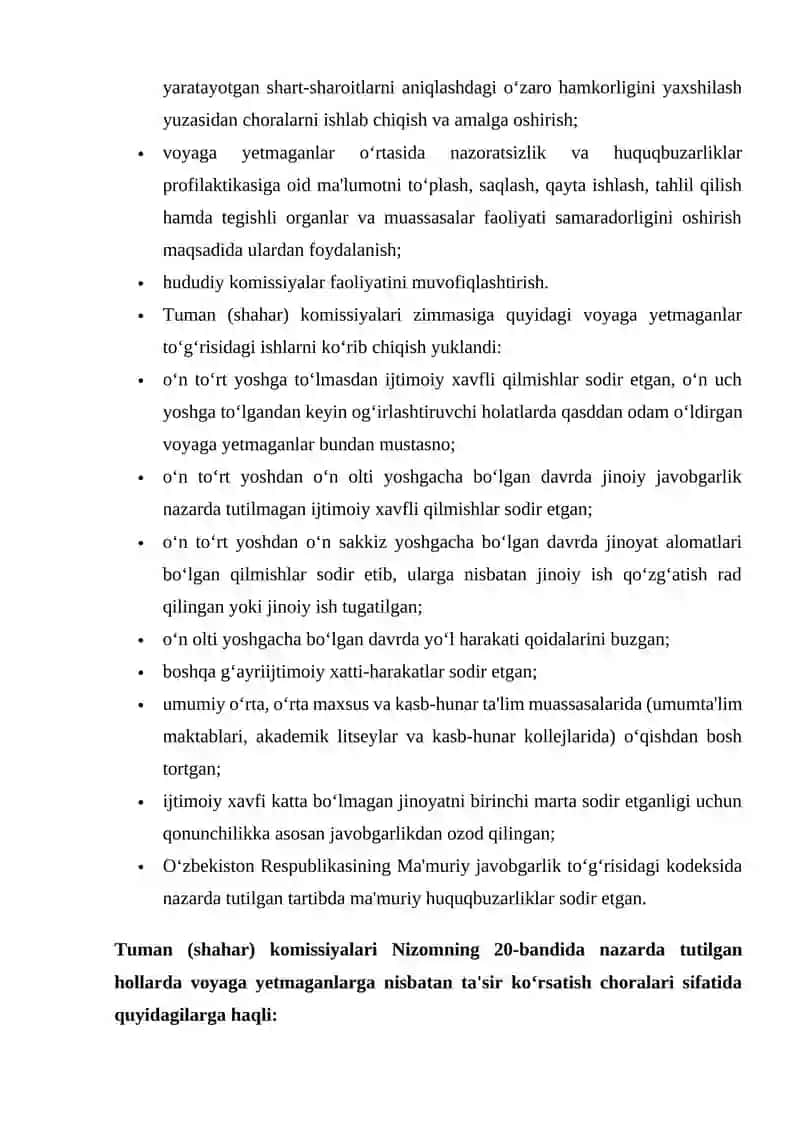 Voyaga ETMAGANLAR ISHLARI BO‘YICHA IDORALARARO KOMISSIYALARNING ASOSIY VAZIFALARI 3