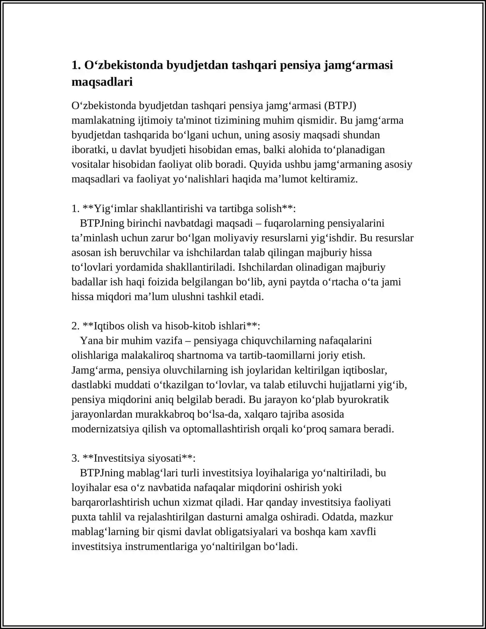 MUSTAQIL ISH Mavzu: O‘ZBEKISTON RESPUBLIKASI BYUDJETDAN TASHQARI PENSIYA JAMG‘ARMASI 3