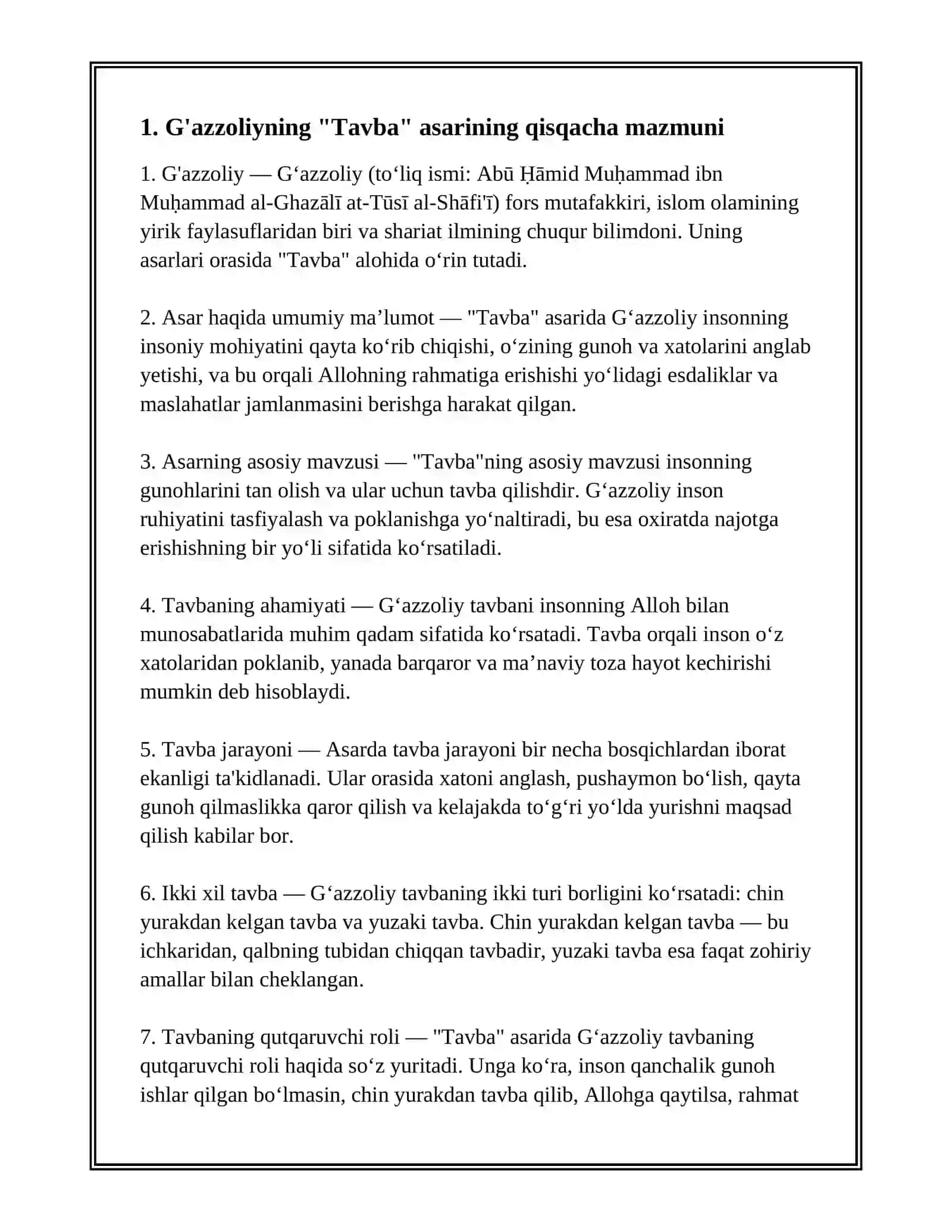 G'AZZOYINING TAVBA ASARIGA 15 BETLIK MUSTAQIL ISH KERAK ODDIY REJA ASOSIDA 3