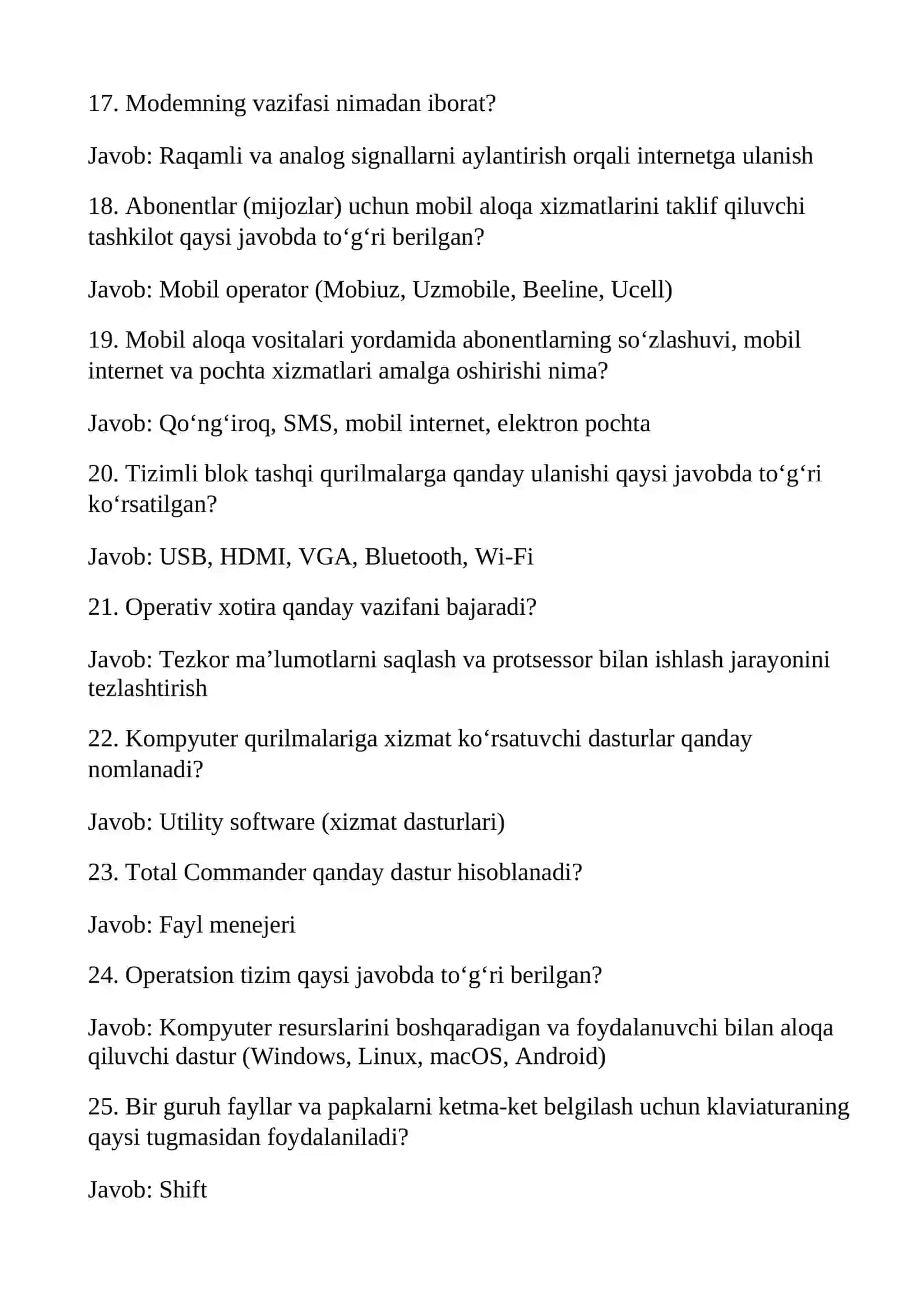 Argost test javoblari barcha soxa vakillari uchun 3
