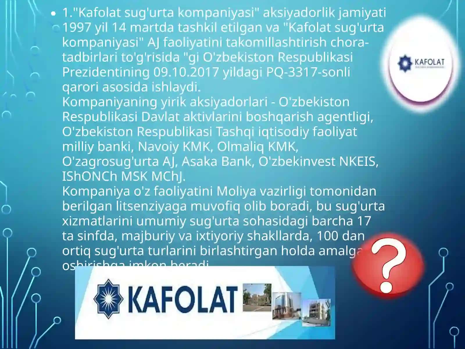 Sug`urta nazariyasi: O`zbekistondagi sug`urta kompaniyalarini taxlili 3