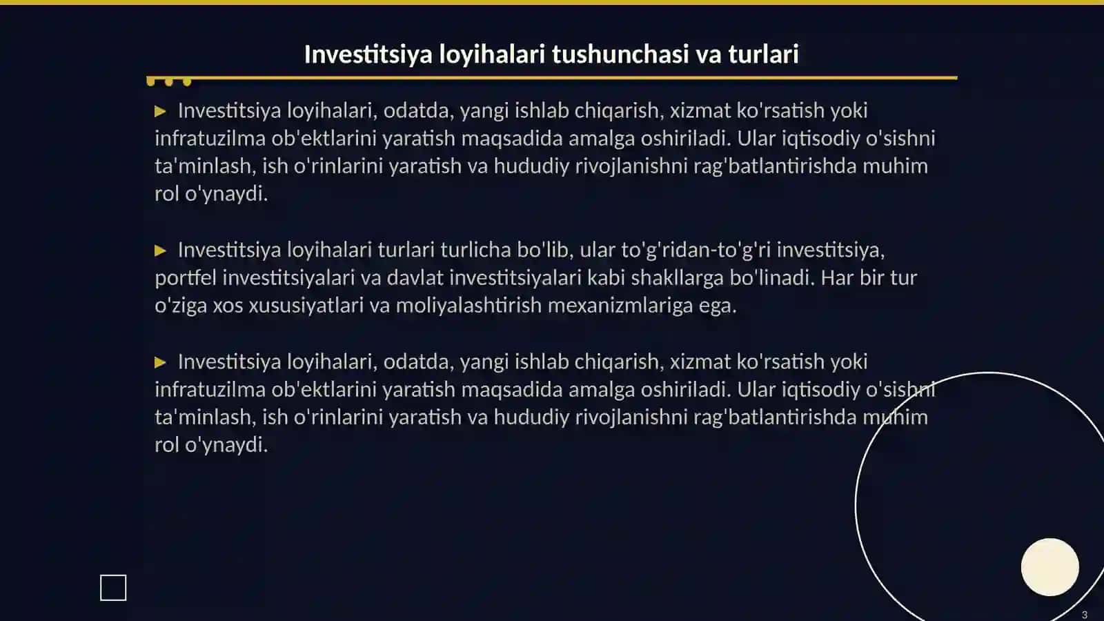 Investitsiya loyihalarini moliyalashtirishning mazmuni va mohiyati 3