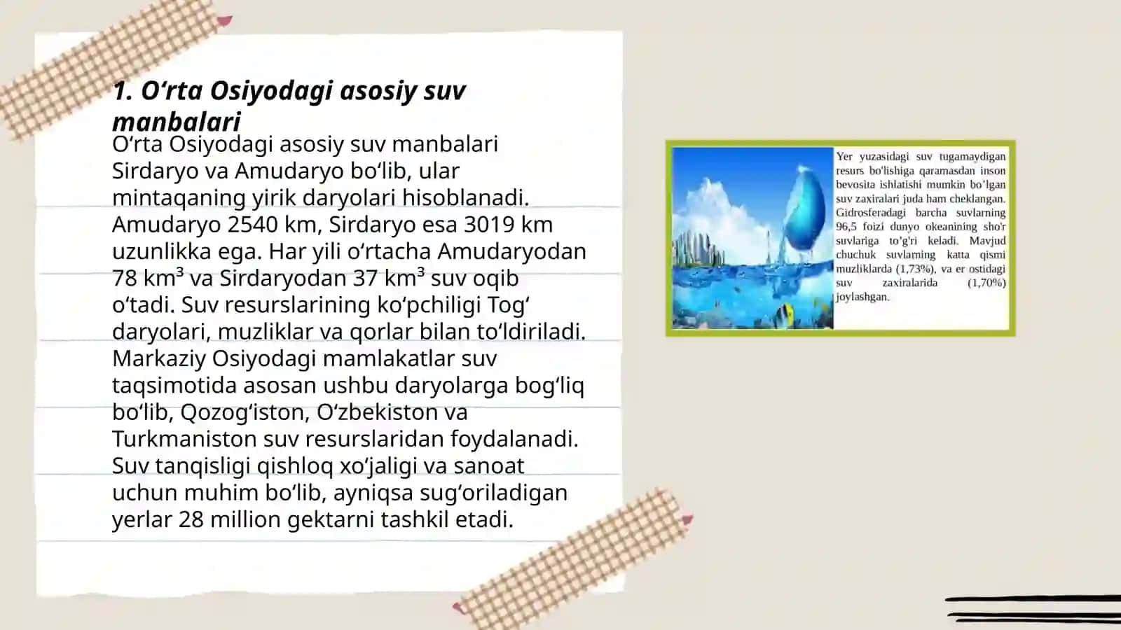 Oʻrta Osiyo suv manbalari va ularning ifloslanishdan saqlash chora-tadbirlari 3