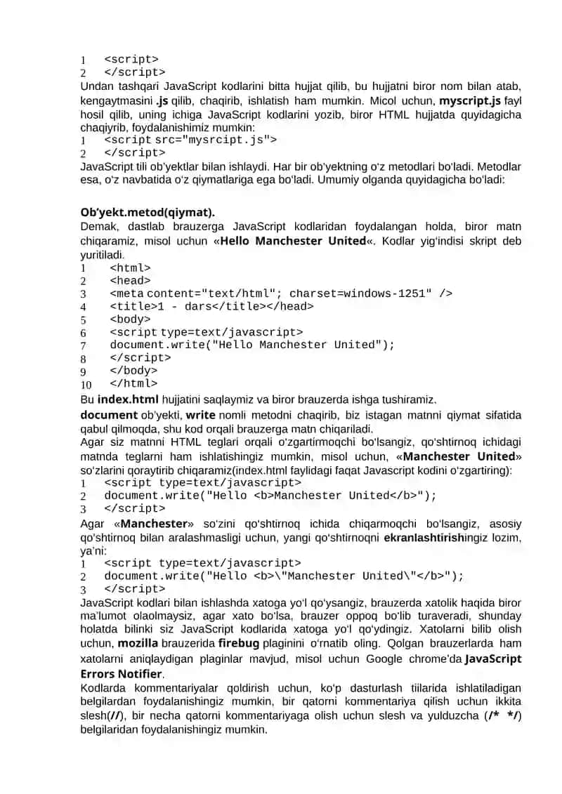 JAVASCRIPT VEB DASTURLASH TILIGA OID MUHIM SAVOLLARGA JAVOBLAR (BOSHLOVCHILAR UCHUN) 3
