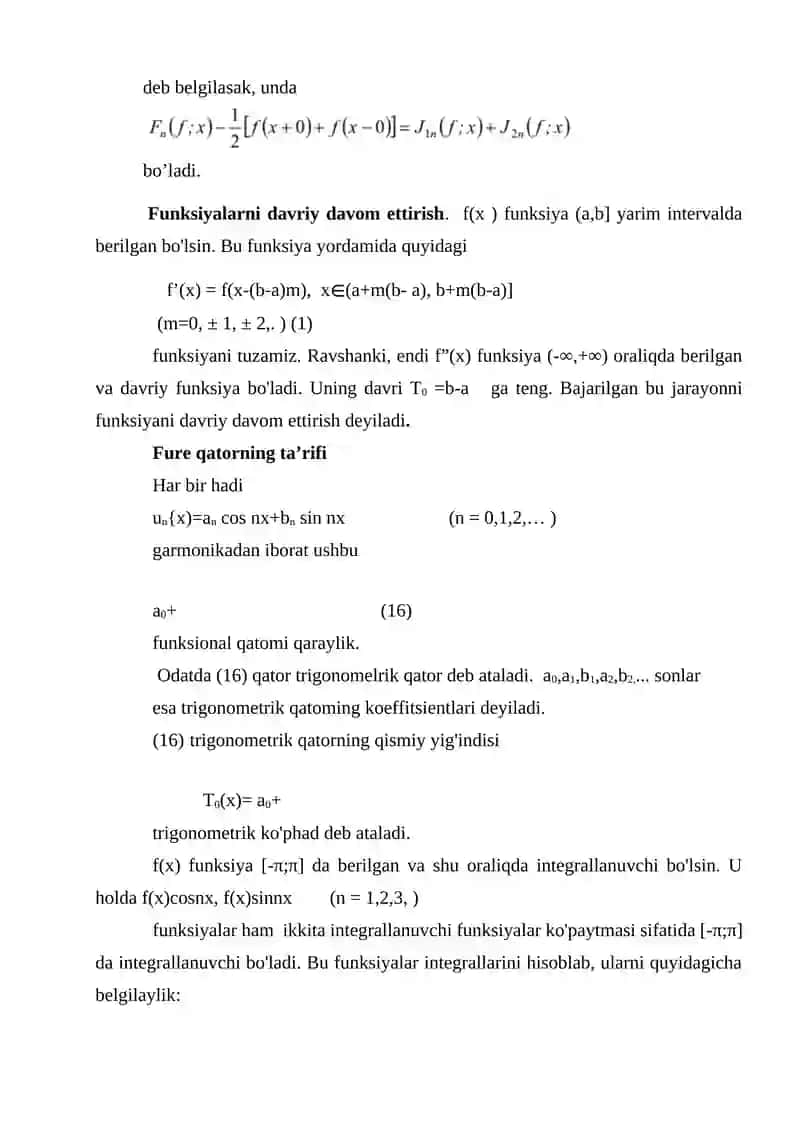 Fure qatorining yaqinlashishi. Toq va juft funksiyalarning Fure qatori 3