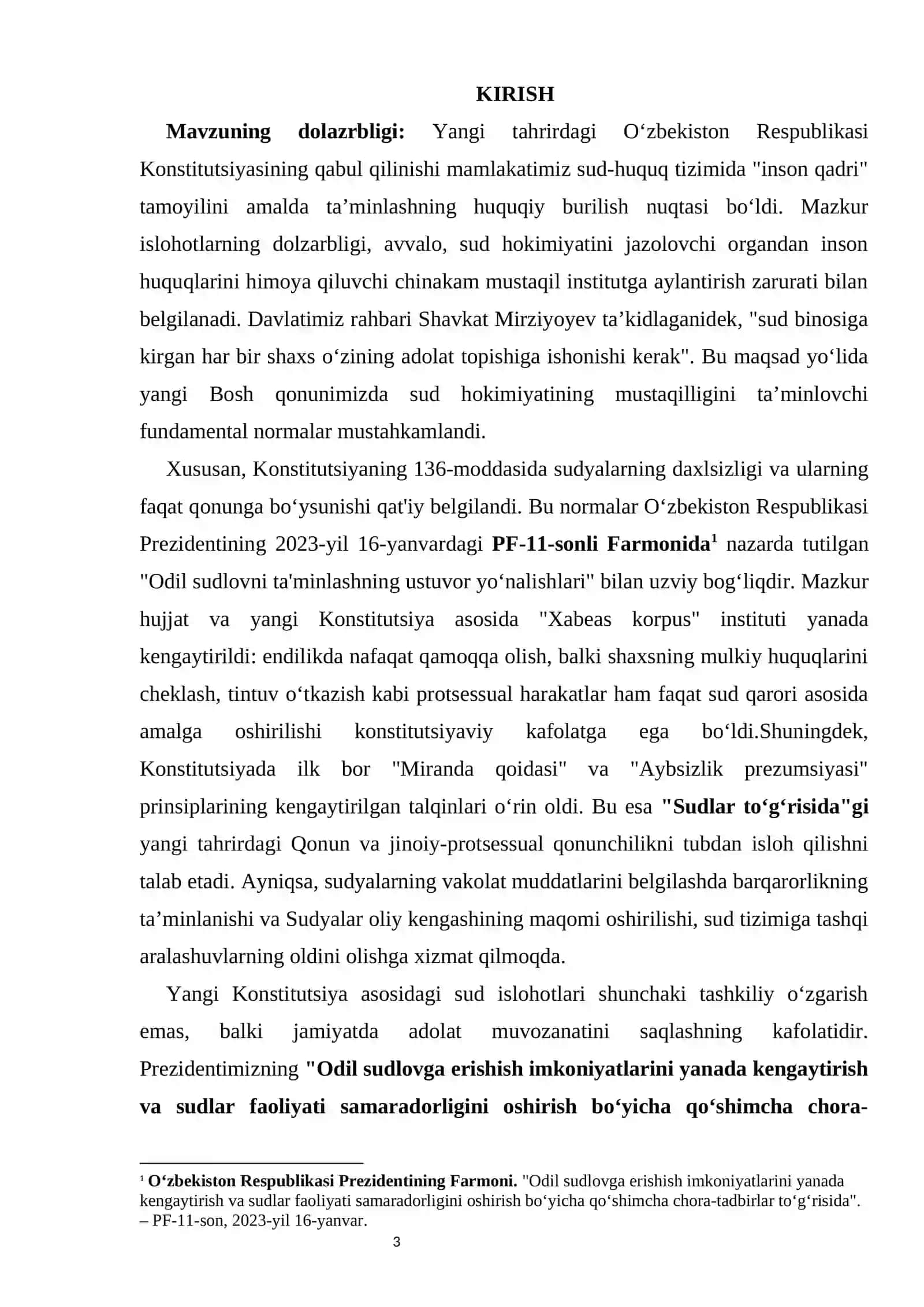 Yangi Konstitutsiyada sud islohotlarining huquqiy asoslari kurs ishi 3