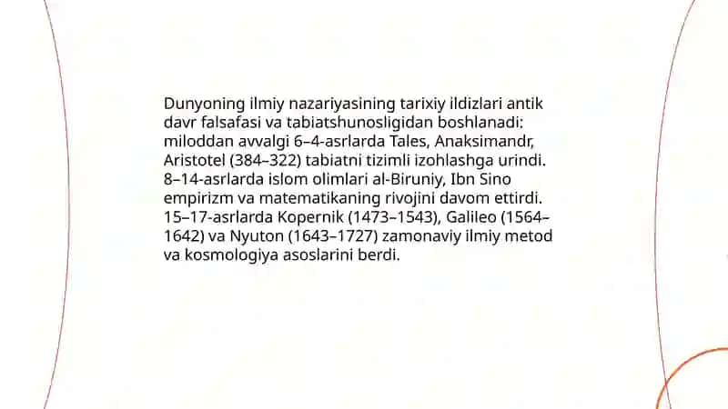 Dunyoning ilmiy nazariyasi va uning evolutsiyasi 3