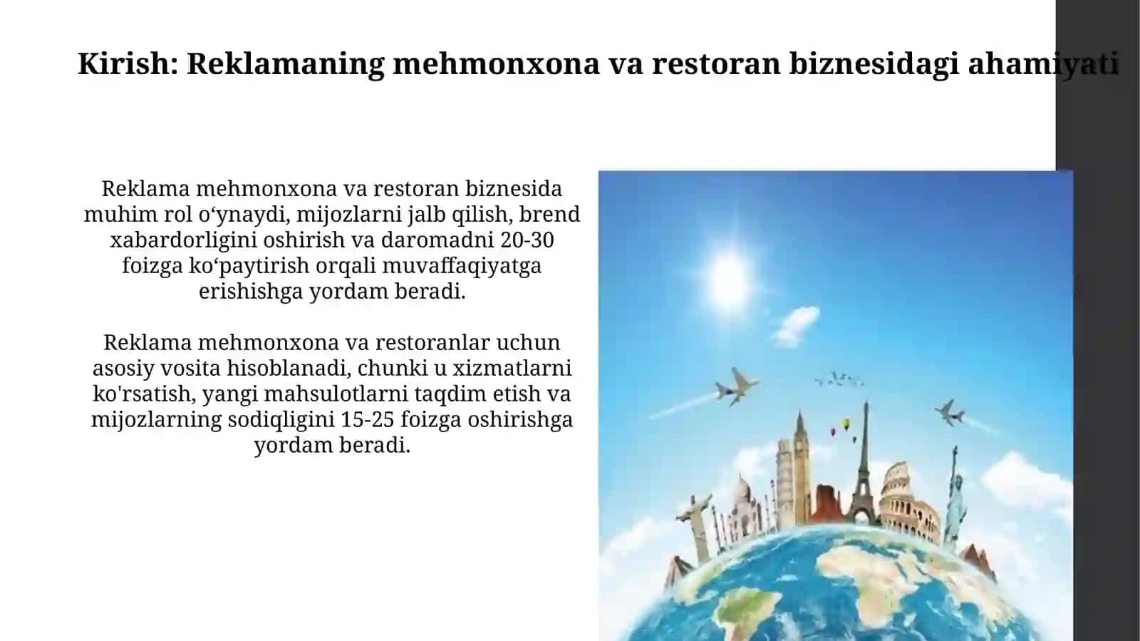 Mehmonxona va restoran biznesidagi reklama strategiyalari 3