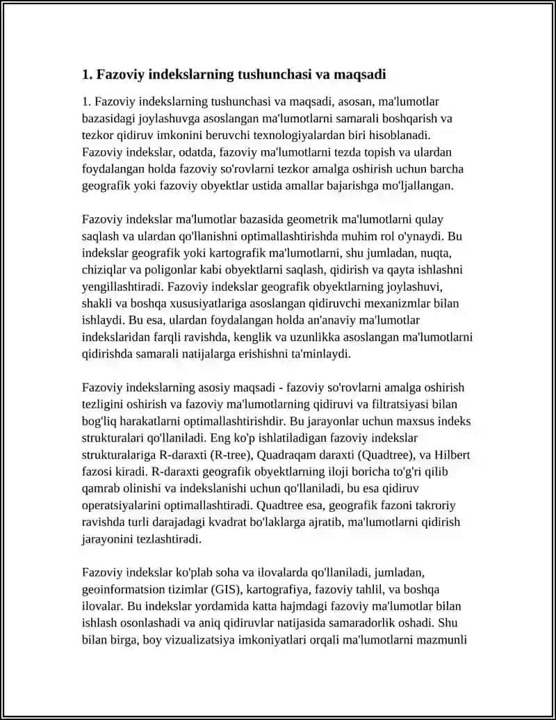 MA'LUMOTLAR BAZASIDA FAZOVIY INDEKSLARNING (SPATIAL INDEXES) YARATILISHI VA ISHLASH PRINSIPI 3