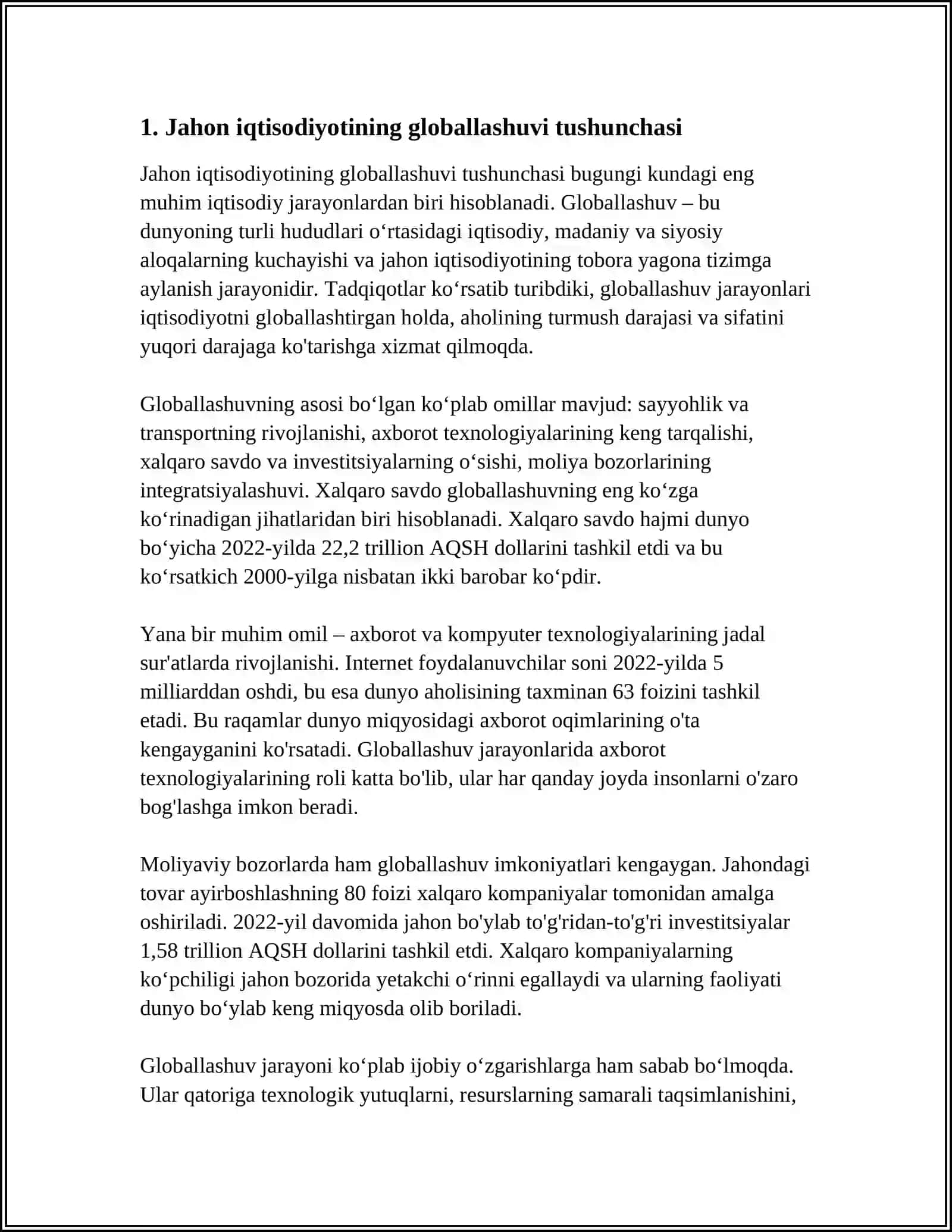 JAHON IQTISODIYOTINING GLOBALLASHUVI: MAZMUNI VA RIVOJLANISH BOSQICHLARI 3