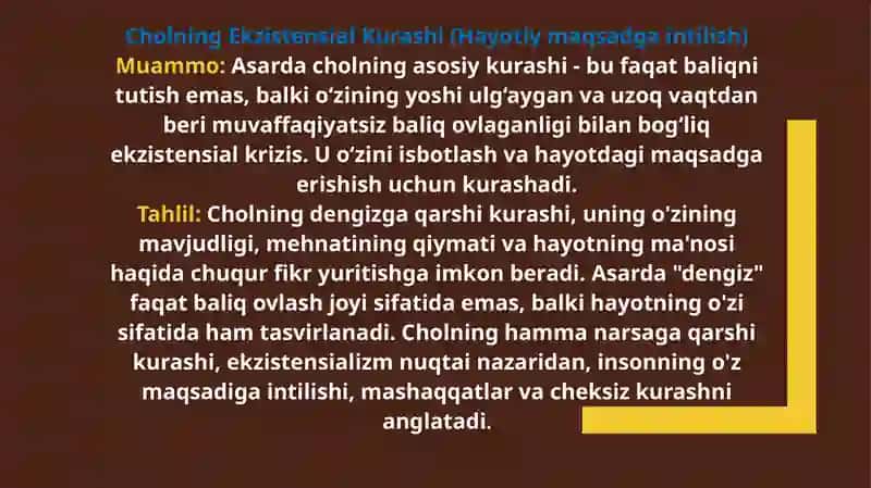 ERNEST HEMINGUEY “CHOL VA DENGIZ” ASARIDAGI MUAMMOLI VAZIYATLARI 3