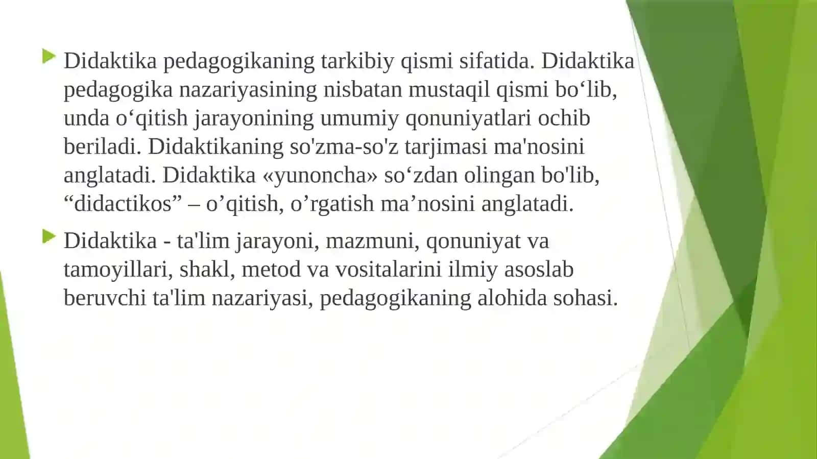 DIDAKTIKA - PEDAGOGIK TA'LIM NAZARIYASI. O'QITISH JARAYONI YAXLIT TIZIM SIFATIDA 3