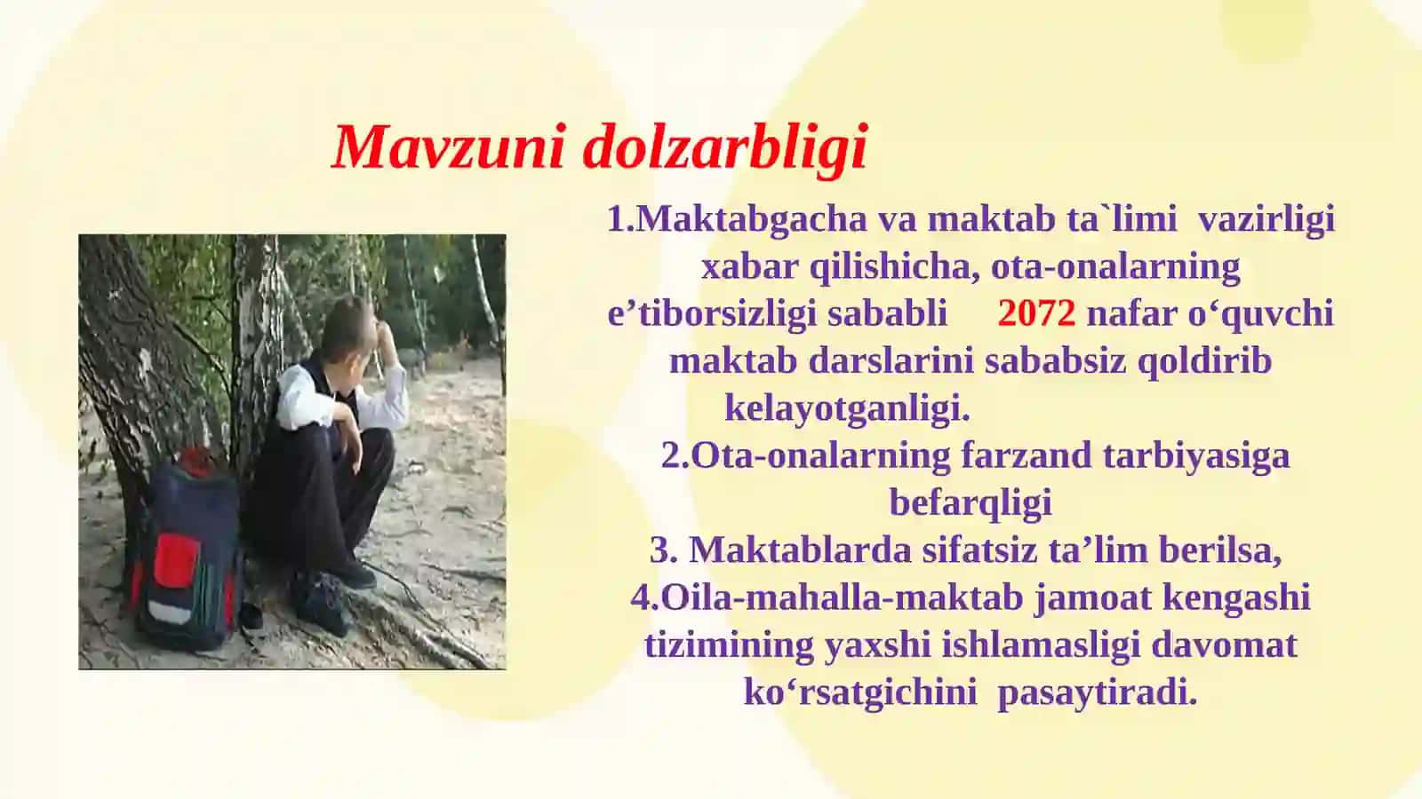 “Maktabda ko‘p dars qoldirgan o‘quvchilar  bilan ishlash samaradorligini oshirish” 3
