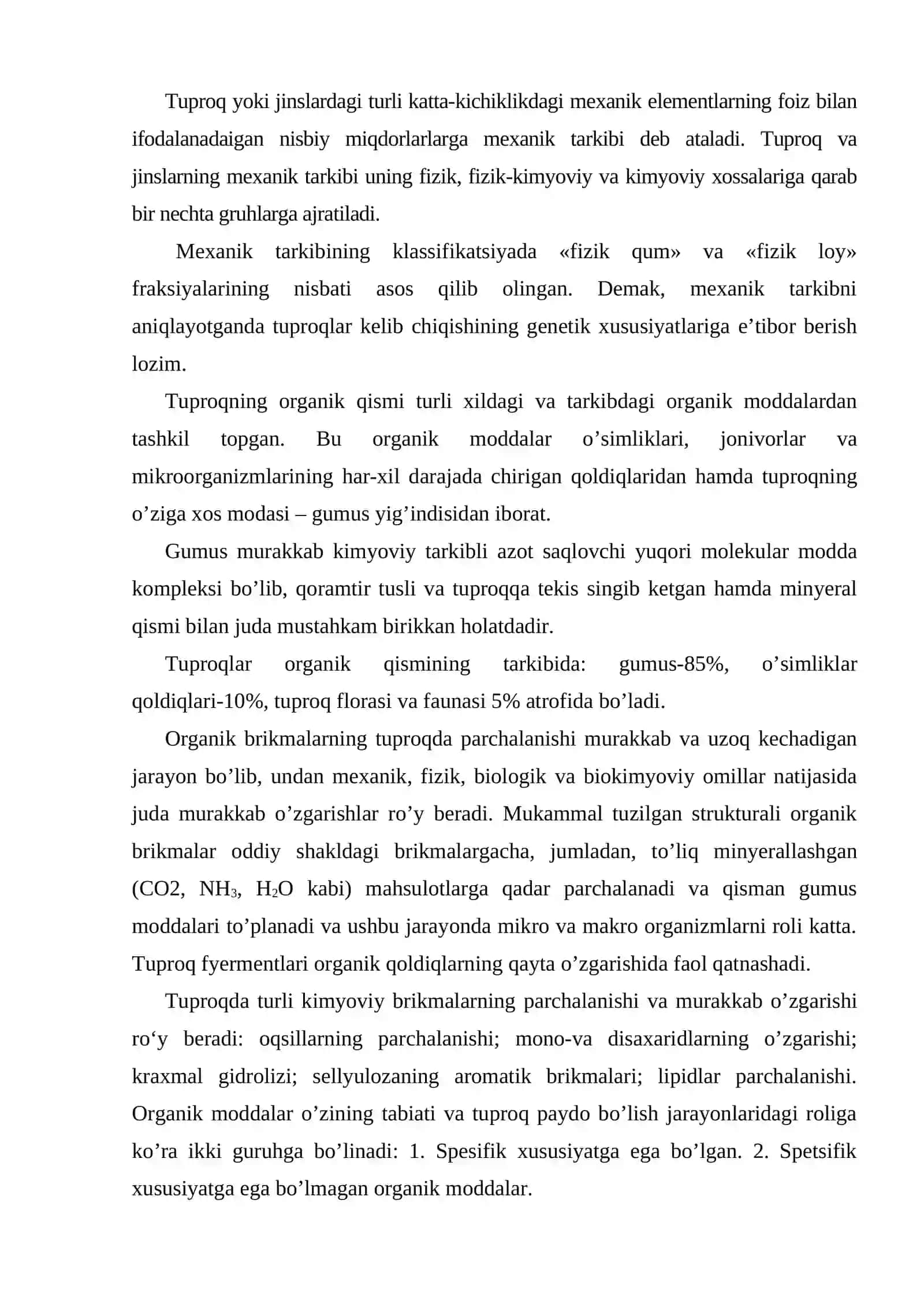 Tuproq minyeral va organik qismining kelib chiqishi va tarkibi 3