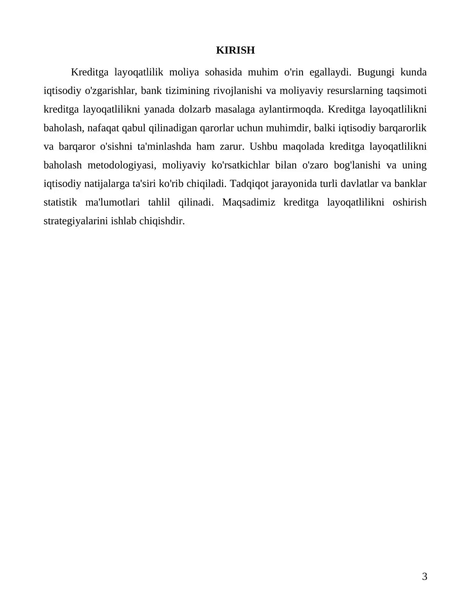 Kreditga layoqatlilik to'g'risidagi hisobot: Moliyaviy hisob 3