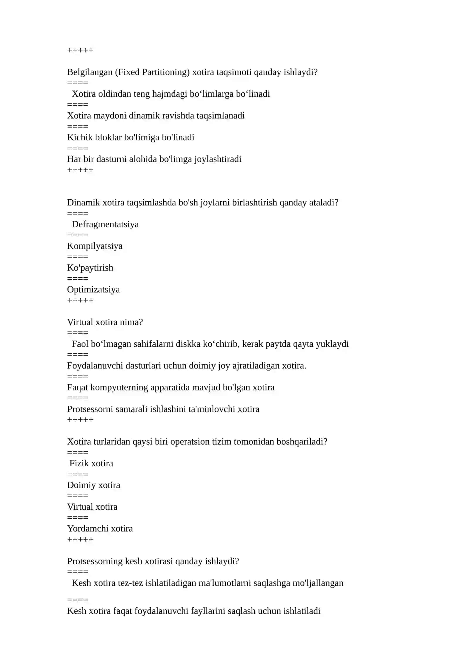 Operatsion tizimlar yakuniy test savollari (hammasida 1-variant to'g'ri) 3
