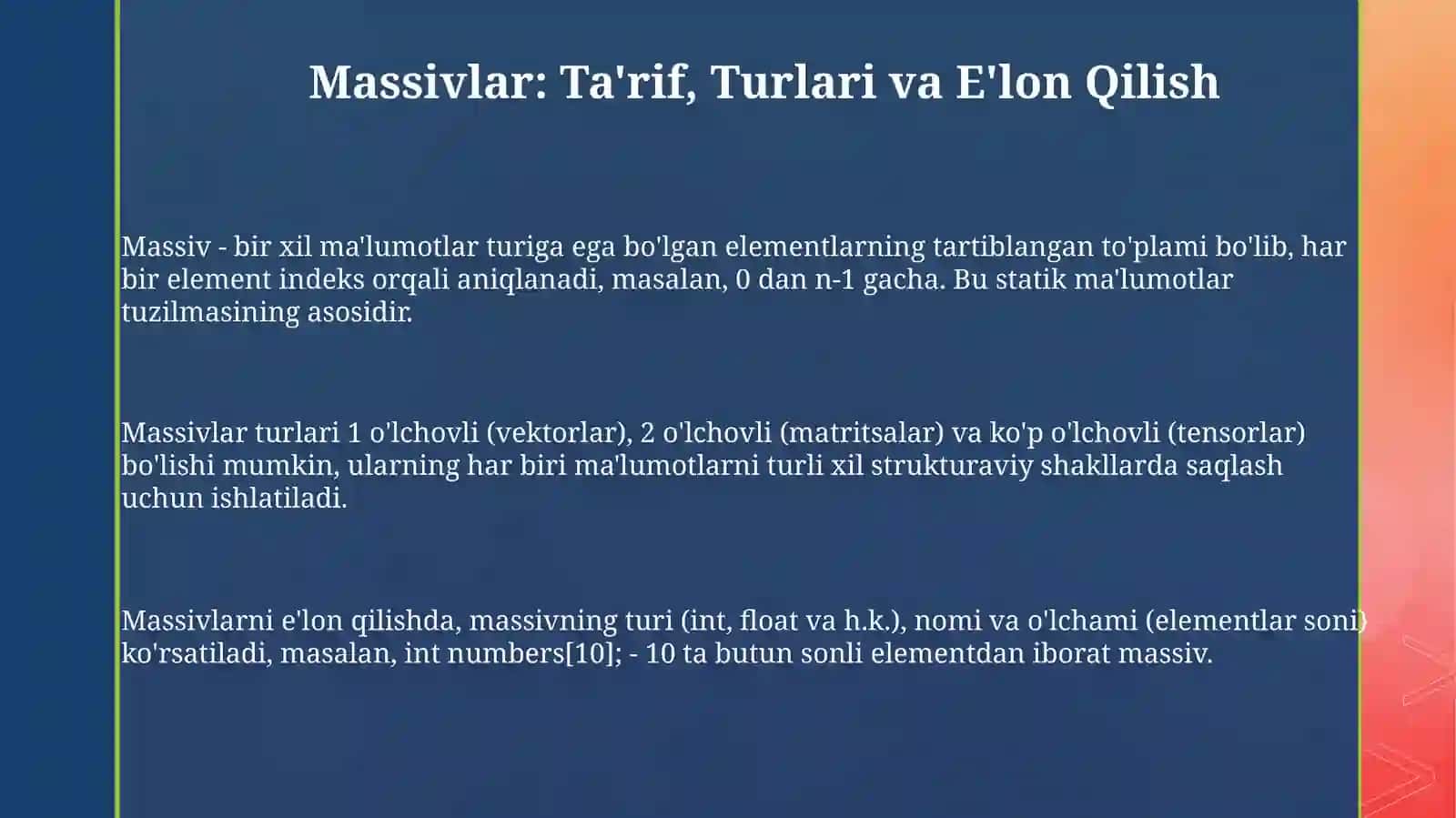 Massivlarga doir dasturlar tuzish 3