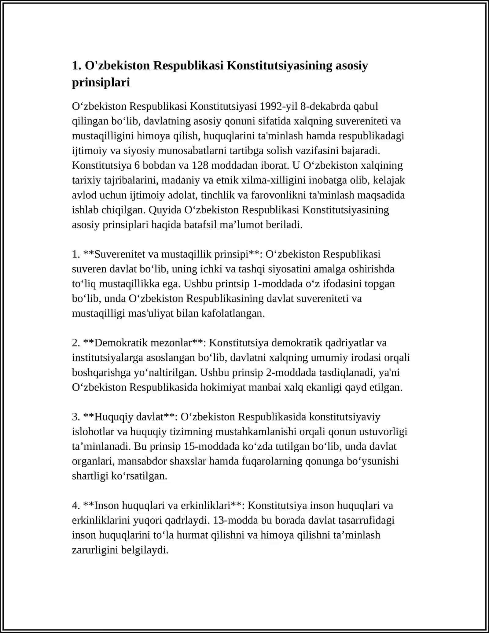UZBEKISTON RESPUBLIKASINING KONSTUTSIYASIDA INSON HUQUQLARI VA QONUNCHILIK MASALASI 3