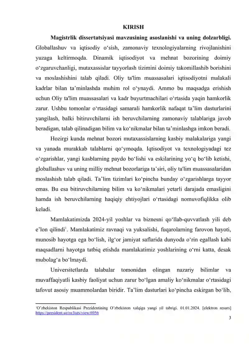 Oliy ta’lim muassasalari va kadrlar buyurtmachilari o‘rtasidagi o‘zaro hamkorlikning nazariy-uslubiy jihatlari 3