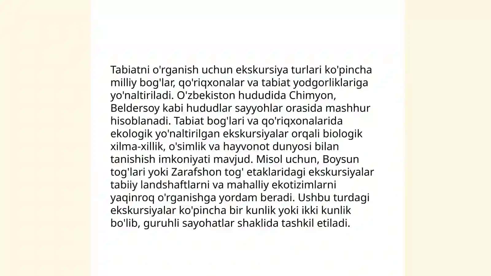 Tabiatni o'rganish uchun ekskursiya turlari 3