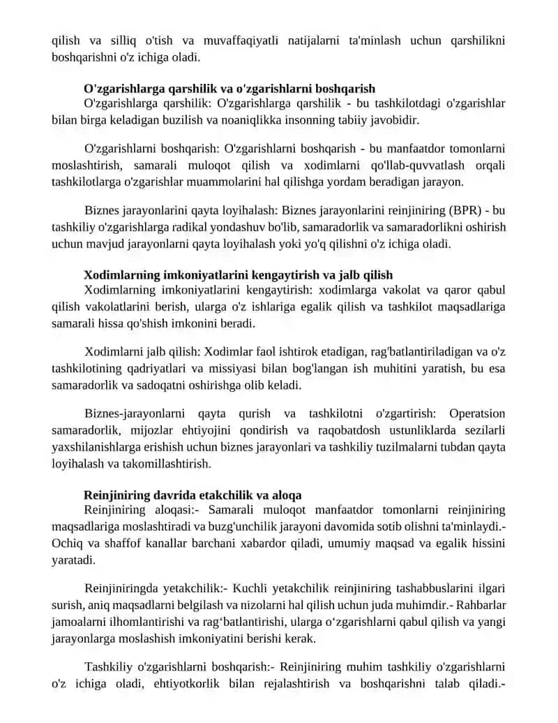 Biznes Jarayonlari Va Tashkiliy O'Zgarishlarining Qayta Injiniringi 3