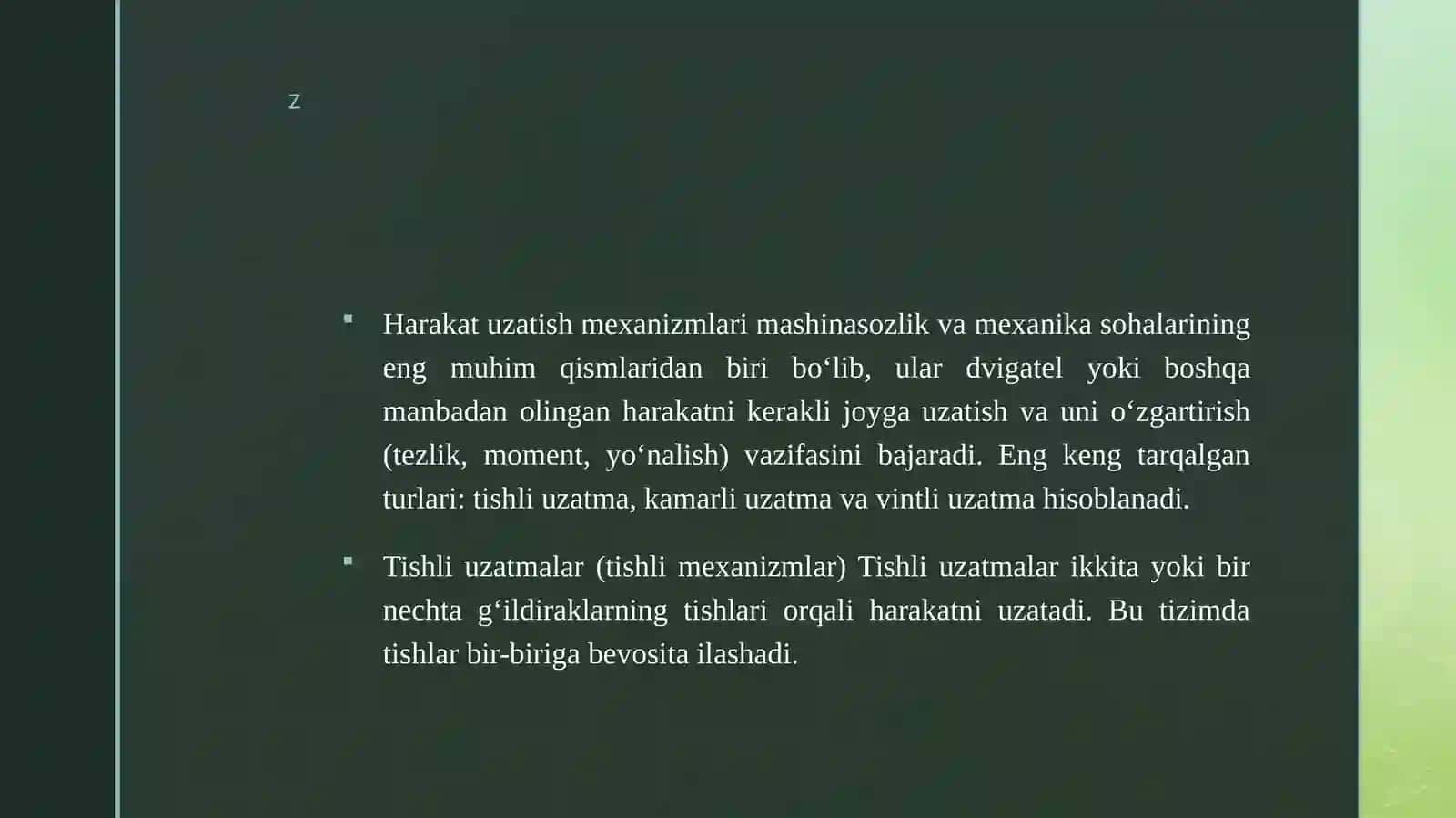 Harakat uzatish mexanizmlari (tishli, kamar, vintli) 3