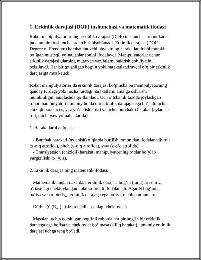 ROBOT MANIPULYATORLARINING ERKINLIK DARAJASI (DOF) VA KONFIGURATSIYASI 3