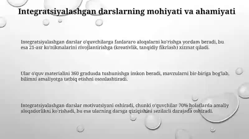 Integrallashgan mashg'ulotlarni tashkilotish metodikasi 3