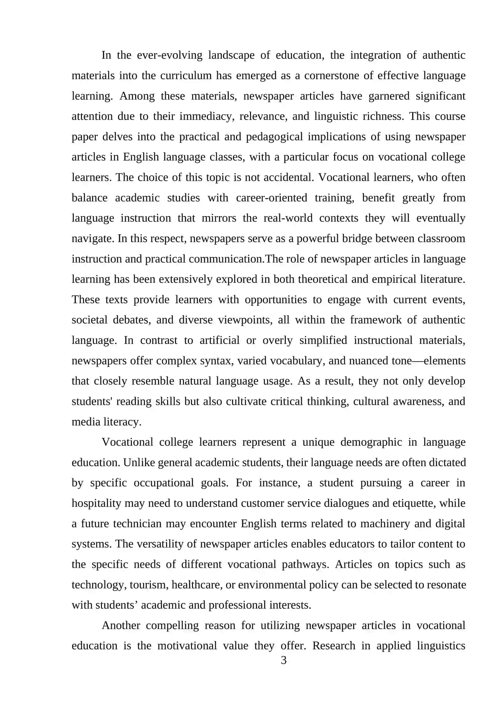 Course Paper: Working on the newspaper articles with the Vocational College Learners 3